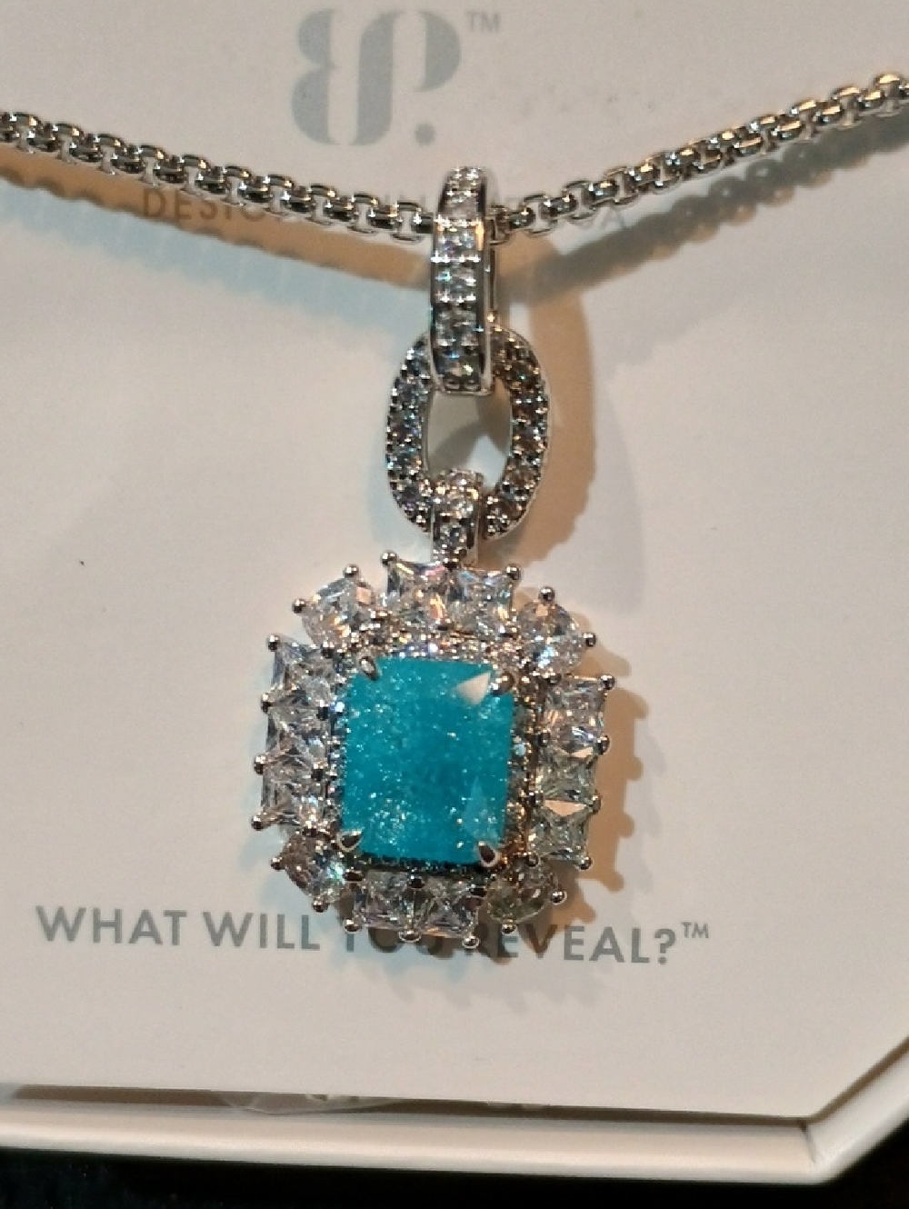 Silver, Aqua Blue Lab Created Ice Crystal Halo Pendant Necklace